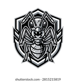 Ant mascot logo design with bold black and gray tones ideal for sports and team branding use