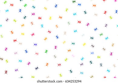 Ant monochromatic seamless pattern. Colorful little ants on white background. Vector illustration. 