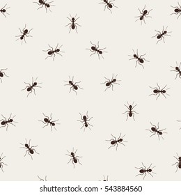 Ant monochromic pattern vector illustration. Black little ants on light background