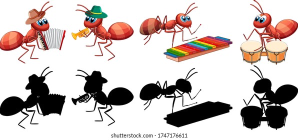 Ant musical band with its silhoulet illustration