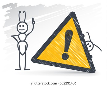 Ant next to a yellow exclamation sign