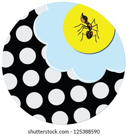 Ant on a flower. Vector illustration, decorative ornament.