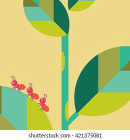 Ant on Leaf Illustration Vector