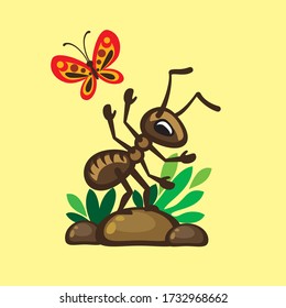 An ant on a rock. Illustration for children.