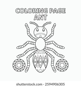 Ant outline coloring book page line art drawing Vector illustration.