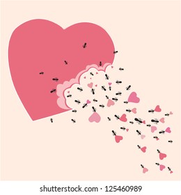 Ant parade with sweet heart
