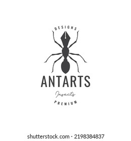 ant with pen logo design 
