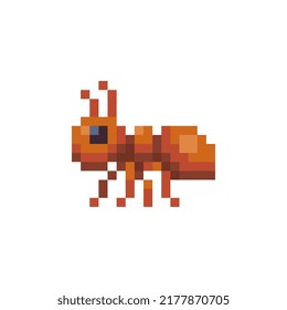 Ant pixel art icon isolated vector illustration. Element design for stickers, logo, embroidery, mobile app. Video game sprite. 