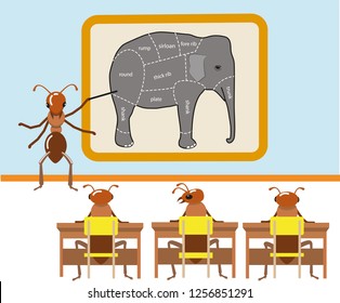 The Ant presents to other ants the scheme of cutting an elephant
