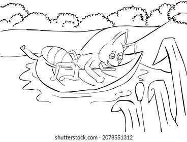 Eine Ameise, die ein Blatt im Fluss A Farbseite erreicht. Ameisen sind gängige Insekten, aber sie haben einige einzigartige Fähigkeiten. Weltweit kommen über 10.000 bekannte Ameisenarten vor. 