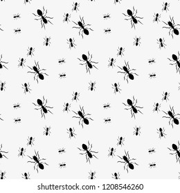 Ant seamless pattern. Black and white vector seamless pattern with ants. Animal background eps10