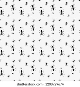 Ant seamless pattern. Black and white vector seamless pattern with ants. Animal background