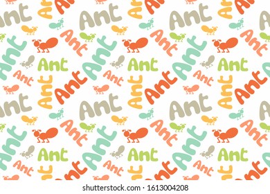 Ant seamless pattern. Children colorful background.