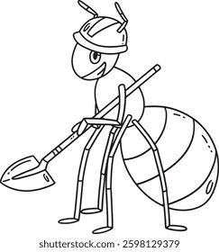 Ant with a Shovel Isolated Coloring Page for Kids 