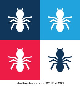 Ant Silhouette blue and red four color minimal icon set