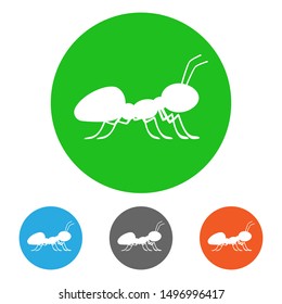 Ant silhouette in circle. Icon set. Vector.