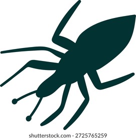 Ameisensilhouette krabbelt mit segmentiertem Körper, sechs Beinen und Antennen in Seitenansicht. Symbol für Teamarbeit, Arbeit, Kolonialstruktur und Fleiß. Cartoon, Vektorgrafik.