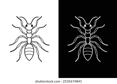 Ant silhouette illustration color Icon on White and black Vector Background.