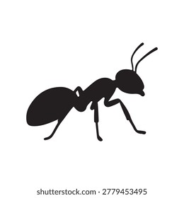 Ant Silhouette, Insect Pest Icon Side View Isolated on White Background