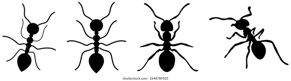 Silhueta de formiga. Formigas isoladas sobre fundo branco