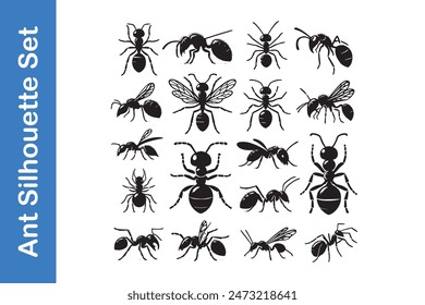 Ant Silhouette Set with vector collections. 