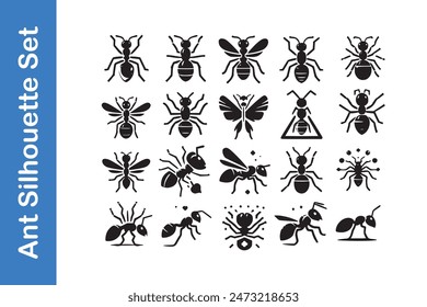 Ant Silhouette Set with vector collections. 