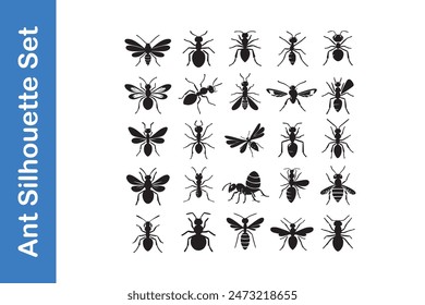 Ant Silhouette Set with vector collections. 