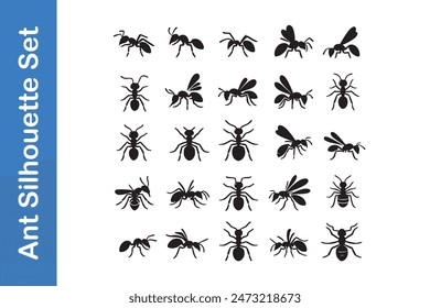 Ant Silhouette Set with vector collections. 