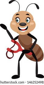 Hormiga con rodaje de honda, ilustración, vector sobre fondo blanco.