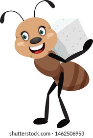 Ant with sugar, illustration, vector on white background.