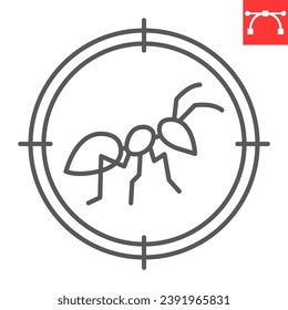 Ant target line icon, pest control and kill insect, ant in crosshair vector icon, vector graphics, editable stroke outline sign, eps 10.