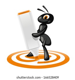 Ant Target. Little ant orange marker outline a goal.