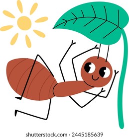 Ant Under Leaf Vector Illustration