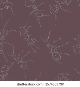 Ant. Vector drawing of an insect hand-drawn.
Seamless pattern