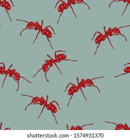 Ant. Vector drawing of an insect hand-drawn. Seamless pattern