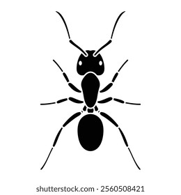 Ant vector icon. Insect symbol for nature themes, wildlife design, and educational resources. Black silhouette isolated on white background.