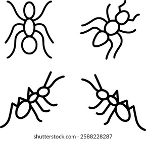 Ant Vector Set | Insects and Bugs Line Art | Pismire Illustrations for Nature Designs, Educational Materials, and Coloring Pages | Black and White Outline Icons for Posters and Creative Projects