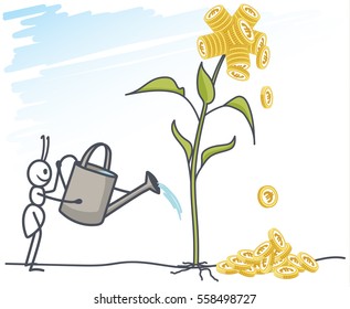 Ant watering the money tree