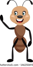 Ant waving, illustration, vector on white background.