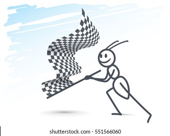 Ant waving a race flag