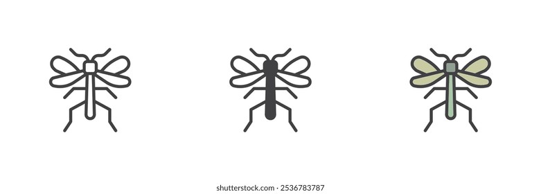 Ant with wings different style icon set. Line, glyph and filled outline colorful version, outline and filled vector sign. Symbol, logo illustration. Vector graphics