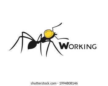 Ant with worker helmet illustration