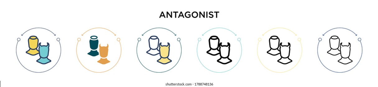 Antagonist Icon in vollem, dünnen Linie, Umriss und Strich Stil. Vektorgrafik zweier farbiger und schwarzer antagonistischer Vektorsymbole kann für mobile, iPhone-, web-basierte