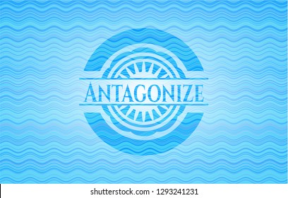Antagonize sky blue water wave style emblem.