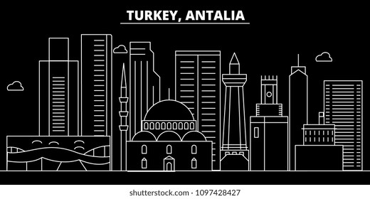 Antalia silhouette skyline. Turkey - Antalia vector city, turkish linear architecture, buildings. Antalia travel illustration, outline landmarks. Turkey flat icon, turkish line banner