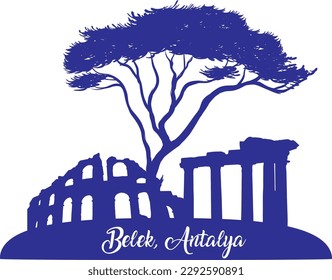 Antalya, Belek silhouette with Pine Tree, Aspendos, Apollon Temple