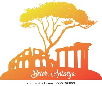 Antalya, Belek silhouette with Pine Tree, Aspendos, Apollon Temple