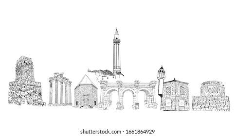 Antalya Cultural and Historical Places Vectors