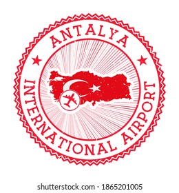 Antalya International Airport stamp. Airport logo vector illustration. Antalya airport with country flag.