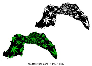 Antalya (Provinces of the Republic of Turkey) map is designed cannabis leaf green and black, Antalya ili map made of marijuana (marihuana,THC) foliage,